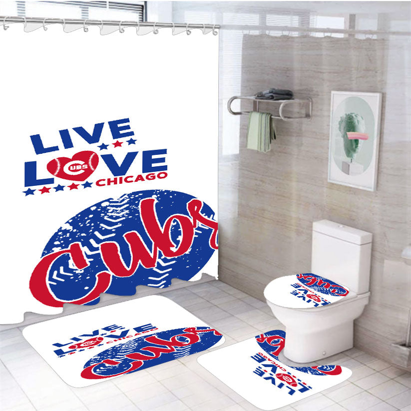 Live Love Chicago Cubs 4Pcs Bathroom Set Shower Curtain
