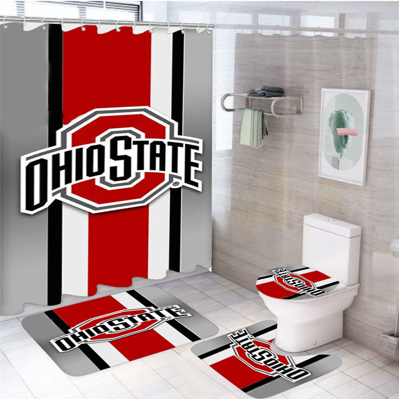 Logo Ohio State Buckeyes 4Pcs Bathroom Set Shower Curtain