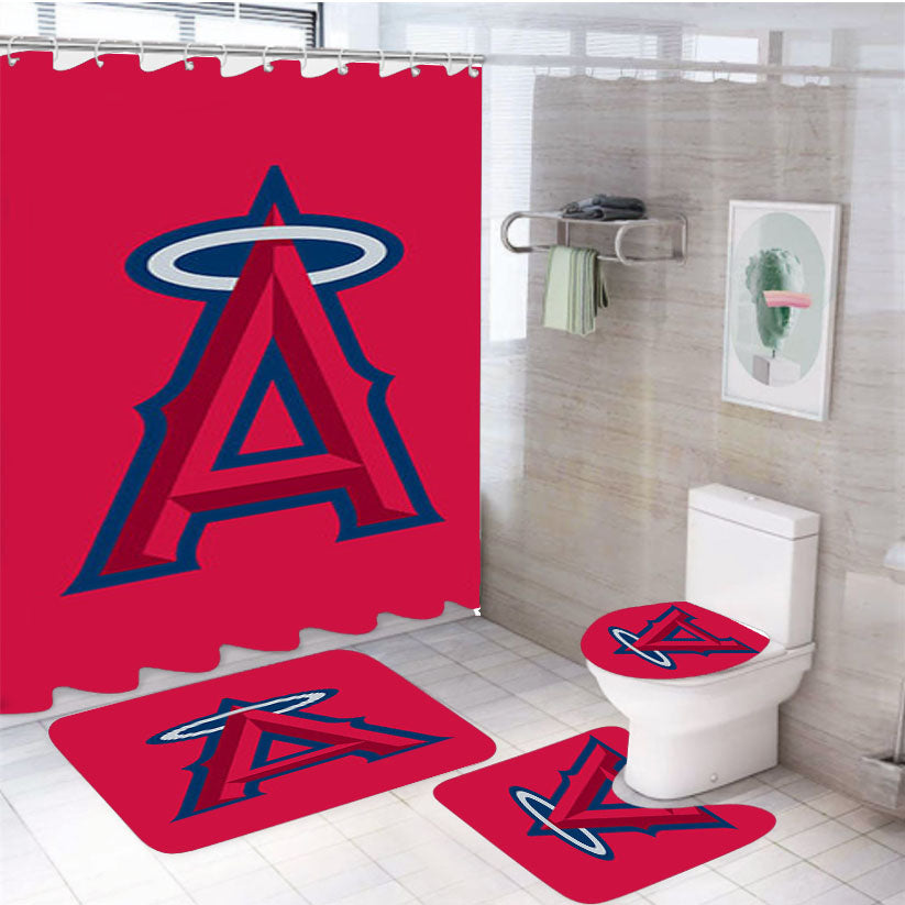 Los Angeles Baseball Logo Pink 4Pcs Bathroom Set Shower Curtain