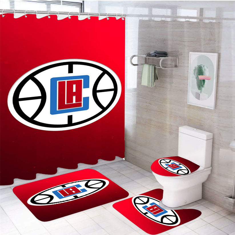 Los Angeles Clippers Nba Minimalist Logo Red Wallpaper 4Pcs Bathroom Set Shower Curtain