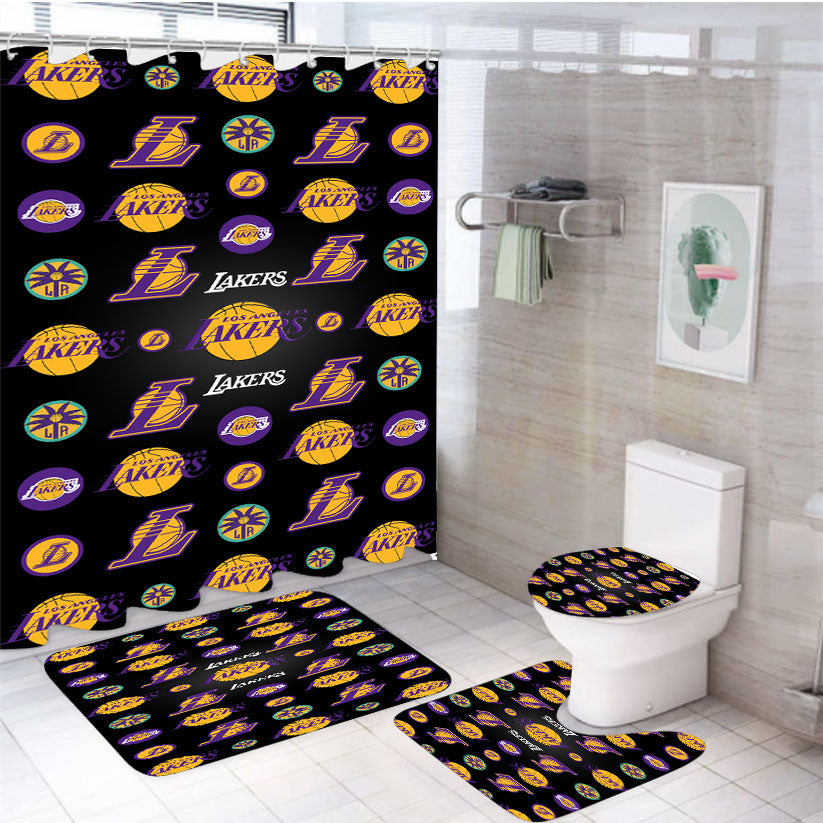 Los Angeles Lakers Logo Pattern 4Pcs Bathroom Set Shower Curtain