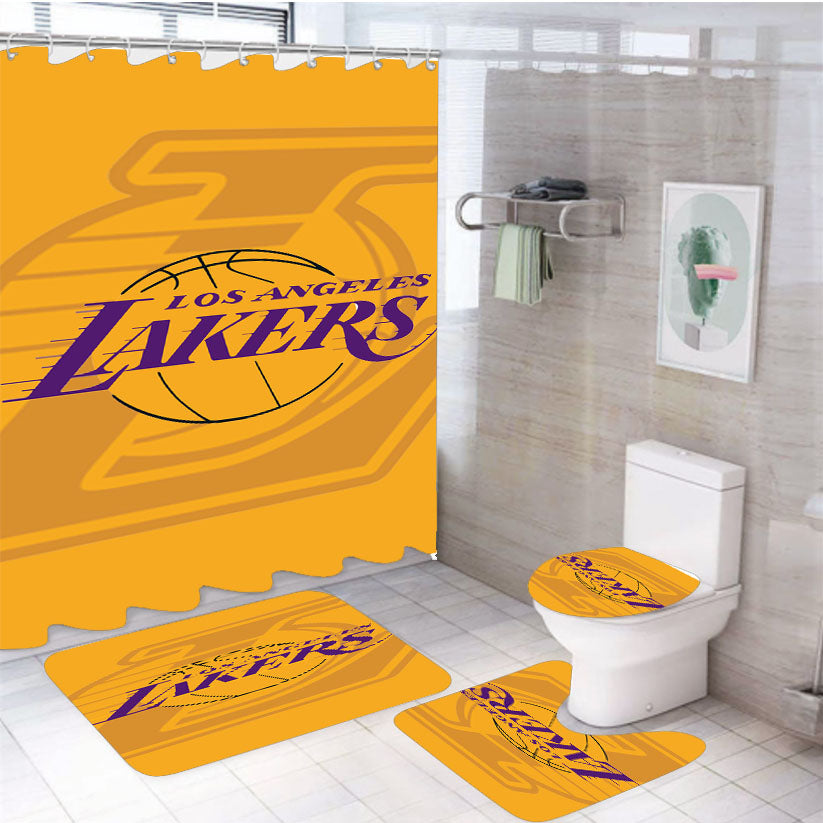 Los Angeles Lakers Pattern 4Pcs Bathroom Set Shower Curtain