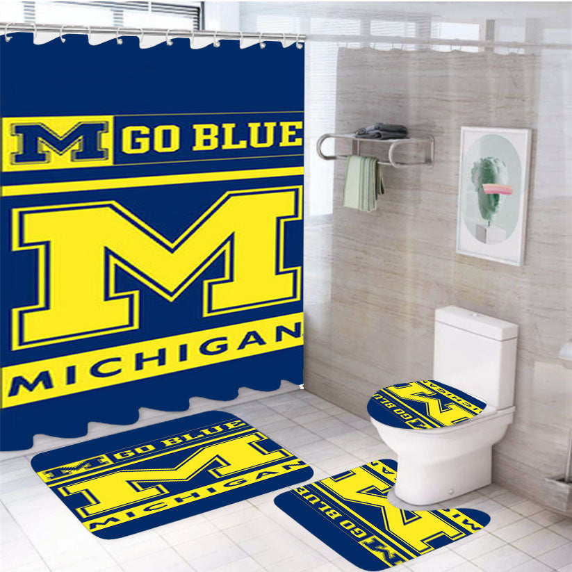 M Go Blue Michigan 4Pcs Bathroom Set Shower Curtain