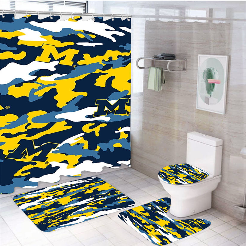 M Michigan Logo Camouflage 4Pcs Bathroom Set Shower Curtain