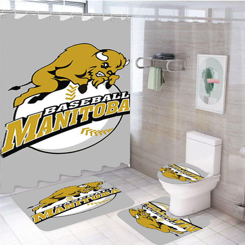 Manitoba Baseball Logo Gray 4Pcs Bathroom Set Shower Curtain