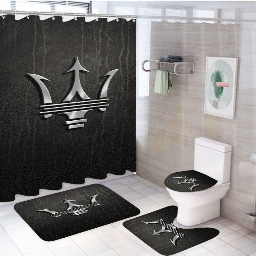 Maserati Metal Logo Emblem Leather Texture 4Pcs Bathroom Set Shower Curtain