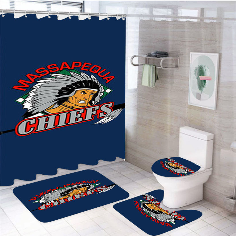 Massapequa Chiefs Baseball Logo Blue 4Pcs Bathroom Set Shower Curtain