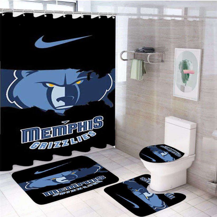 Memphis Grizzlies Logo Usa Cutout 4Pcs Bathroom Set Shower Curtain