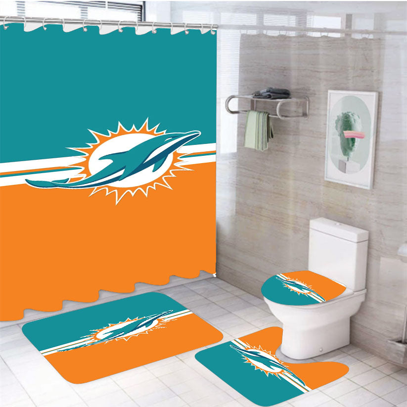 Miami Dolphin Mascot Wallpaper 4Pcs Bathroom Set Shower Curtain