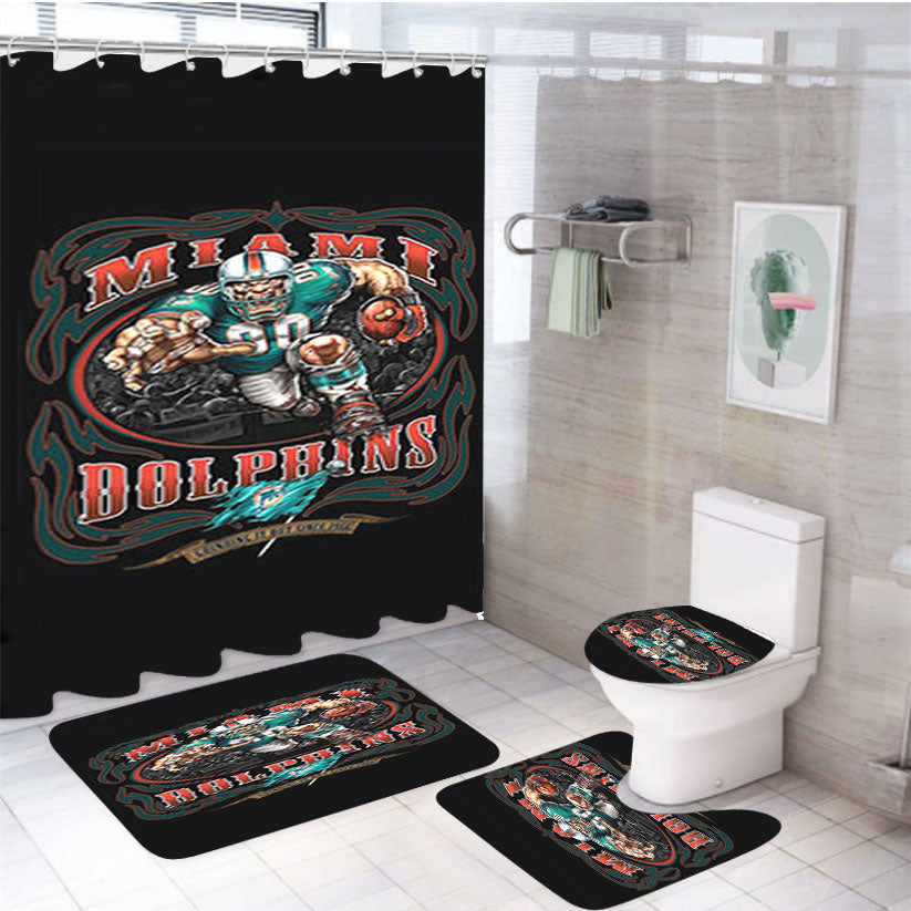 Miami Dolphins Logo 4Pcs Bathroom Set Shower Curtain