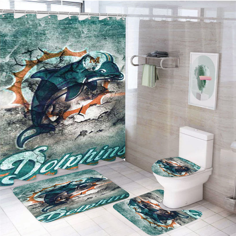 Miami Dolphins Peeling 4Pcs Bathroom Set Shower Curtain