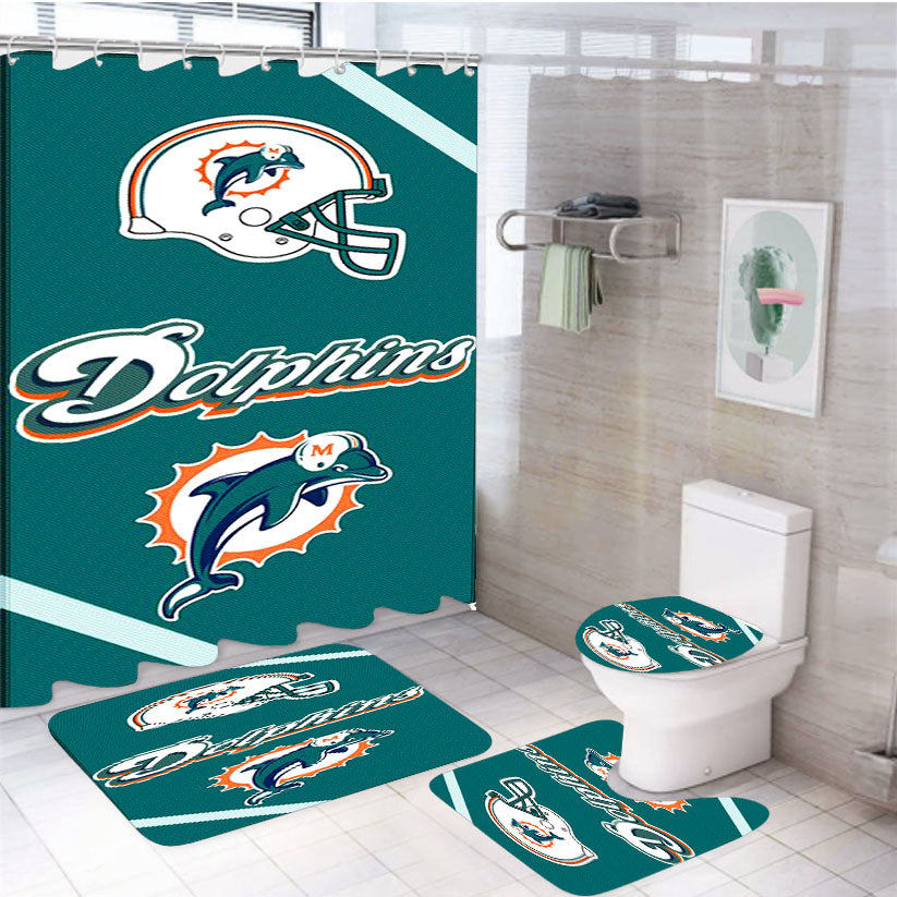 Miami Dolphins Wallpaper 4Pcs Bathroom Set Shower Curtain