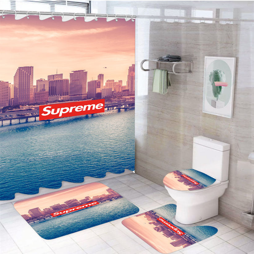 Miami Downtown Florida 4Pcs Bathroom Set Shower Curtain