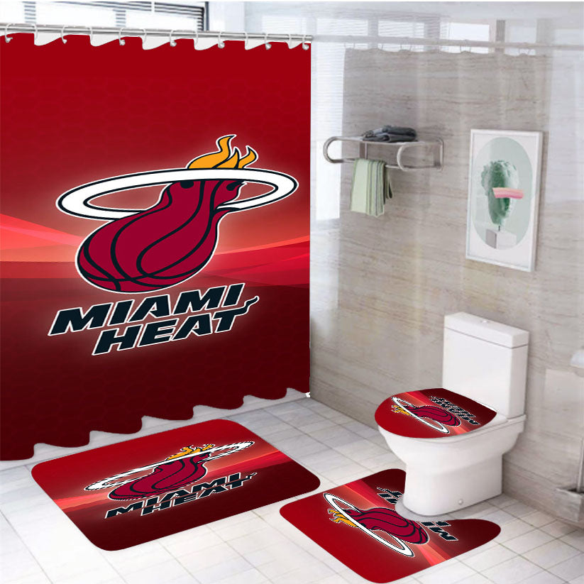 Miami Heat Nba Logo Wallpaper 4Pcs Bathroom Set Shower Curtain