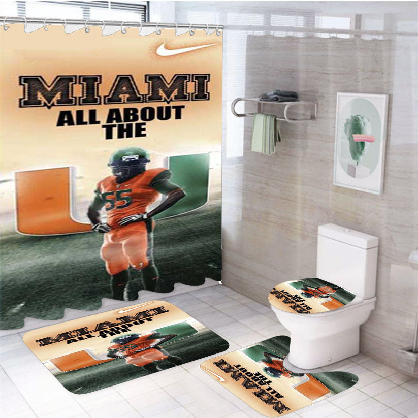 Miami Hurricanes All About 4Pcs Bathroom Set Shower Curtain