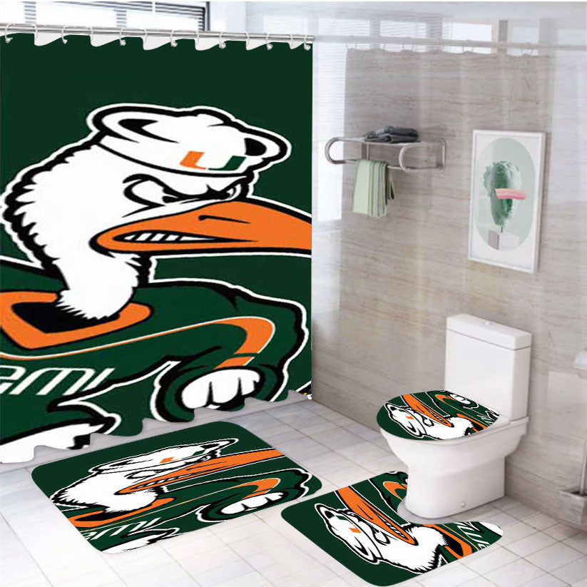 Miami Hurricanes Big Logo 4Pcs Bathroom Set Shower Curtain