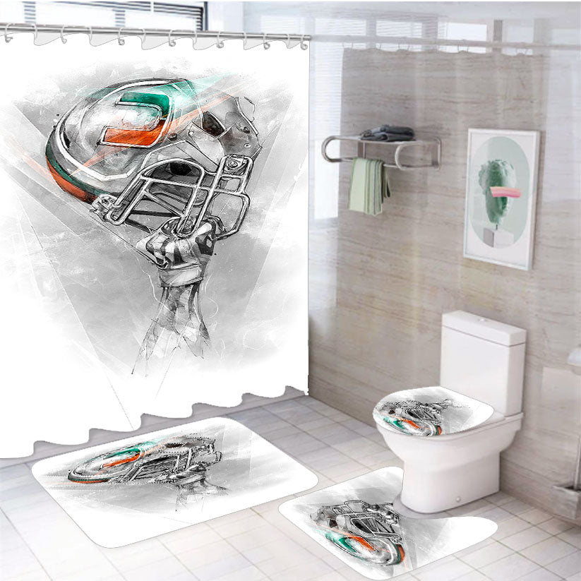 Miami Hurricanes Helmets 4Pcs Bathroom Set Shower Curtain