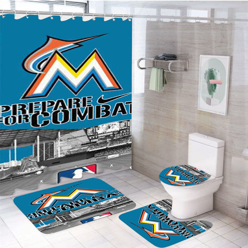 Miami Marlins 4Pcs Bathroom Set Shower Curtain