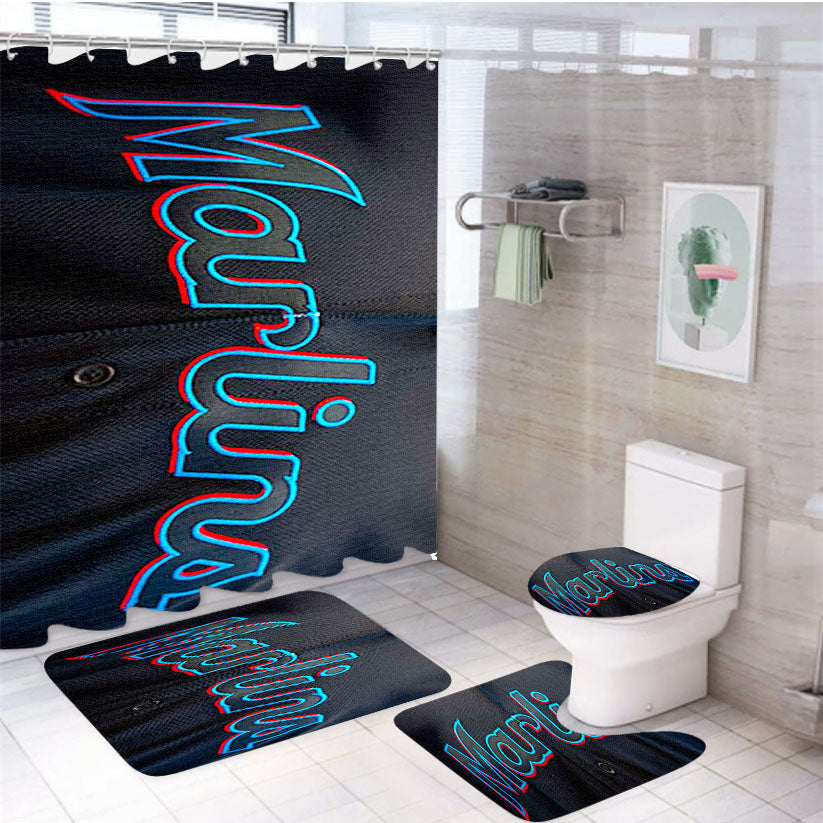 Miami Marlins Baseball Jersey 4Pcs Bathroom Set Shower Curtain