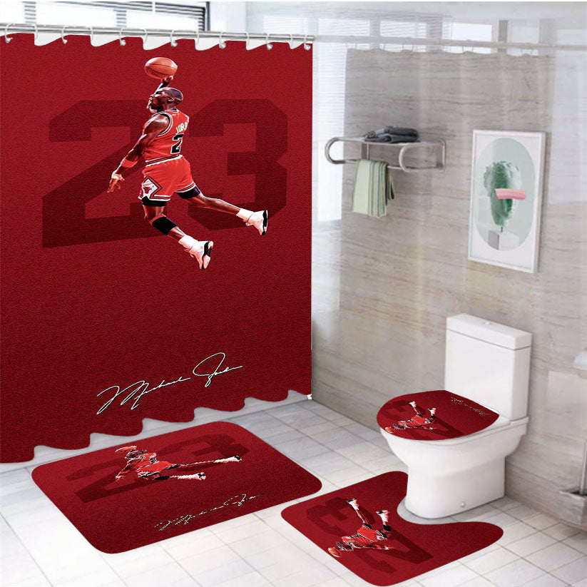 Michael Jordan Red Signature 4Pcs Bathroom Set Shower Curtain