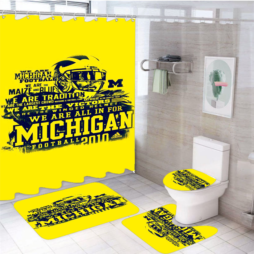 Michigan Football Doodle Font Art 4Pcs Bathroom Set Shower Curtain
