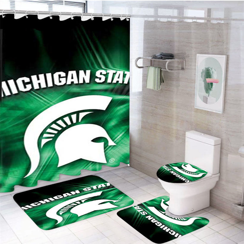 Michigan State Misty Green 4Pcs Bathroom Set Shower Curtain