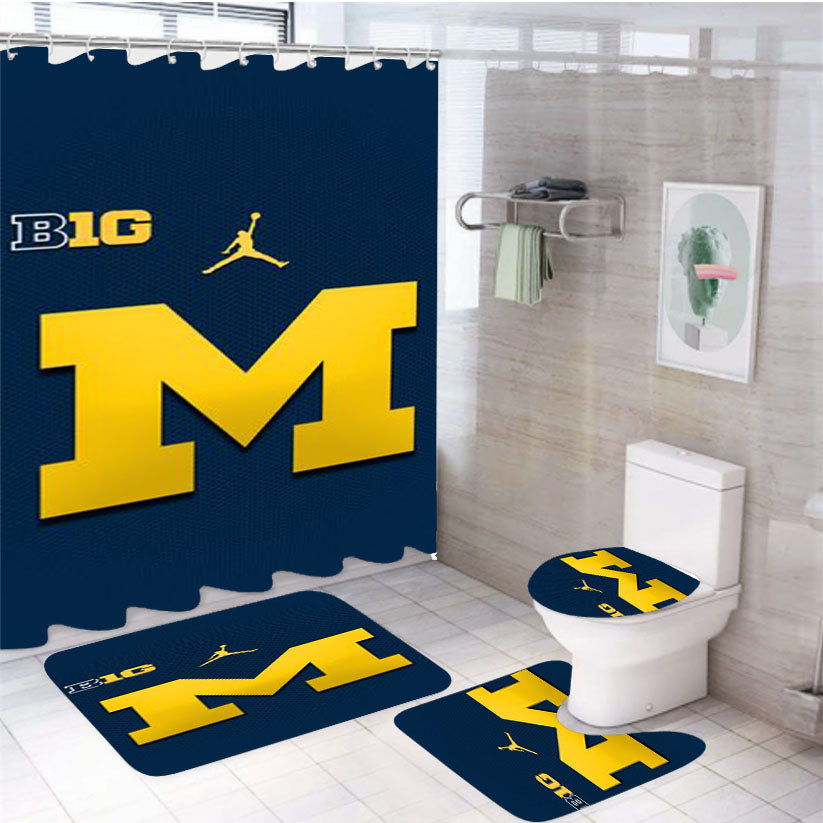 Michigan Wolverines Blue Logo 4Pcs Bathroom Set Shower Curtain