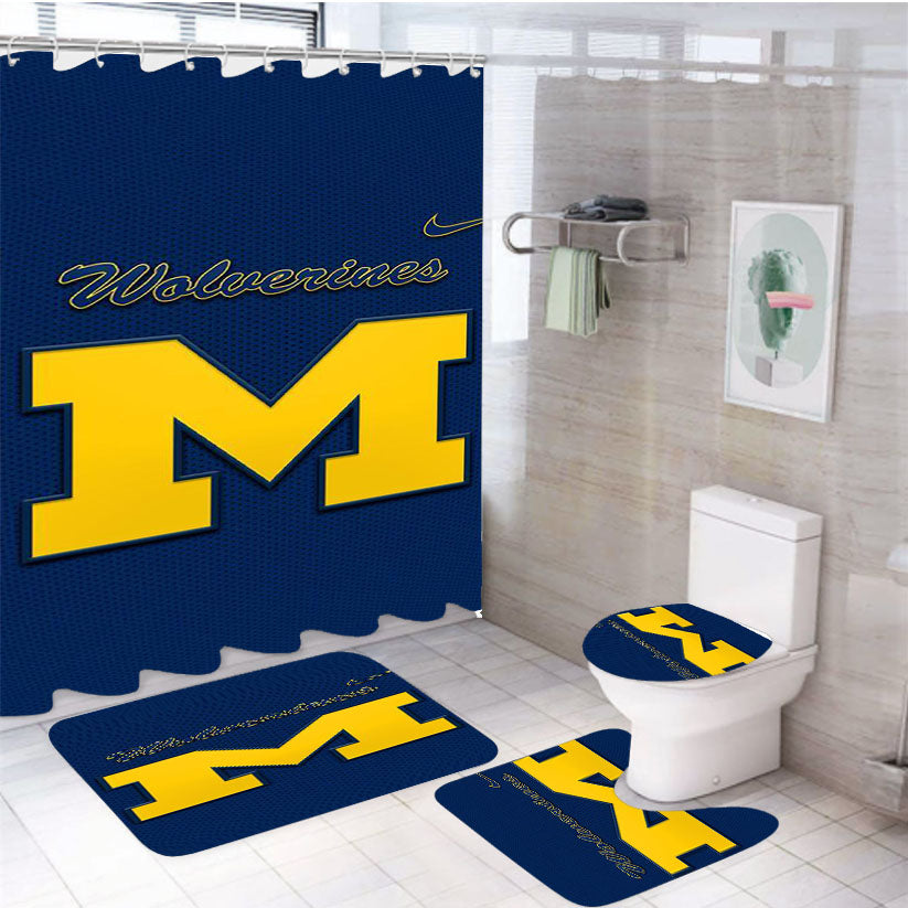 Michigan Wolverines Go Blue 4Pcs Bathroom Set Shower Curtain
