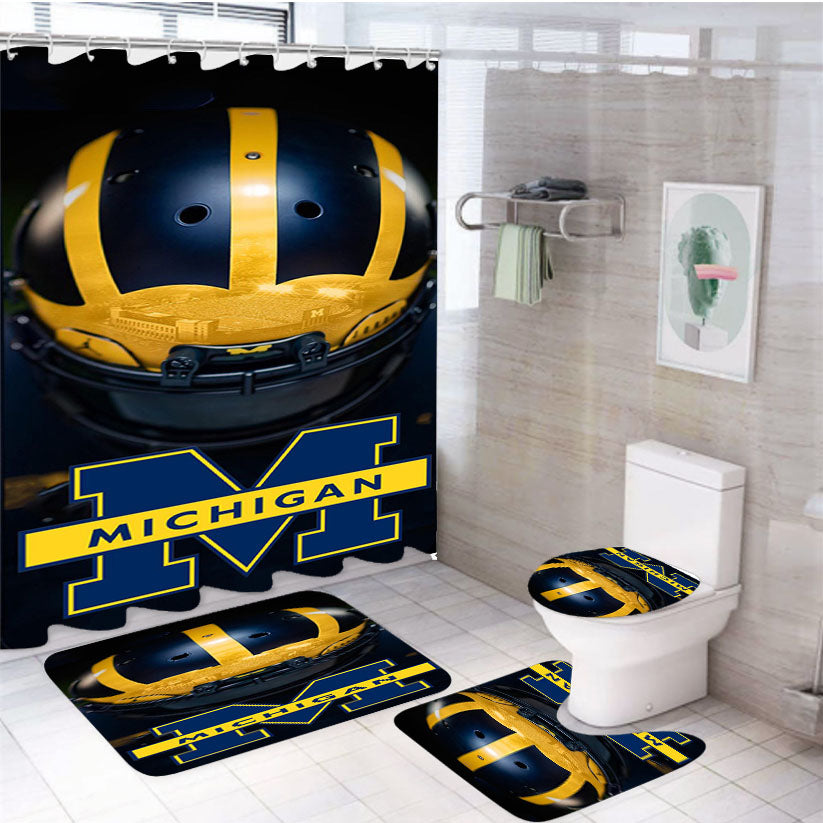 Michigan Wolverines Helmet 4Pcs Bathroom Set Shower Curtain