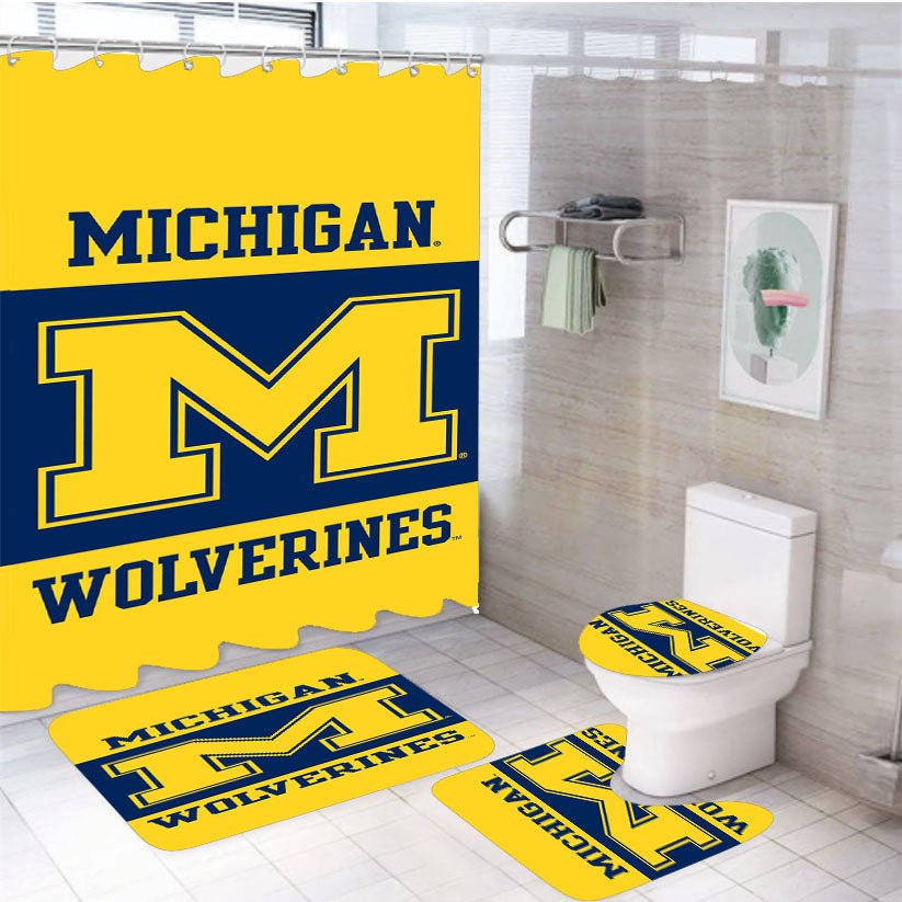 Michigan Wolverines Mobile Wallpaper 4Pcs Bathroom Set Shower Curtain