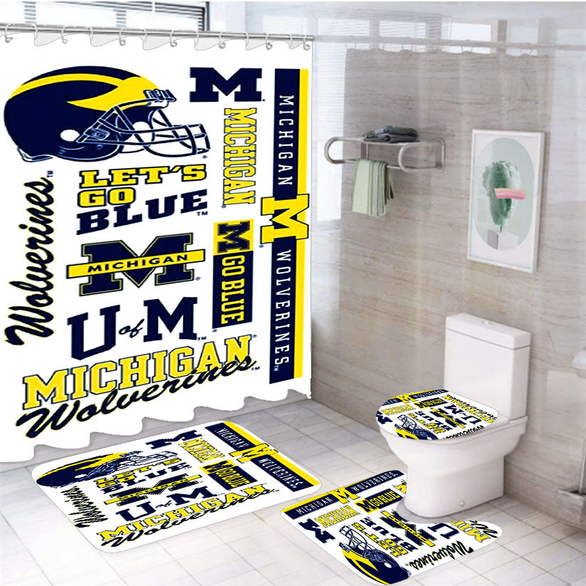 Michigan Wolverines Team 4Pcs Bathroom Set Shower Curtain