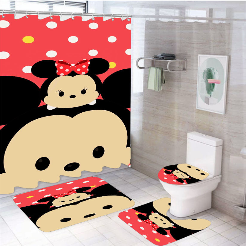 Mickey And Minnie Mouse Tsum-Tsum 4Pcs Bathroom Set Shower Curtain