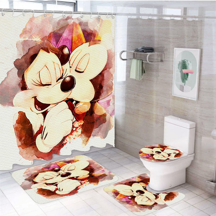 Mickey And Minnie Mouse Watercolour 4Pcs Bathroom Set Shower Curtain