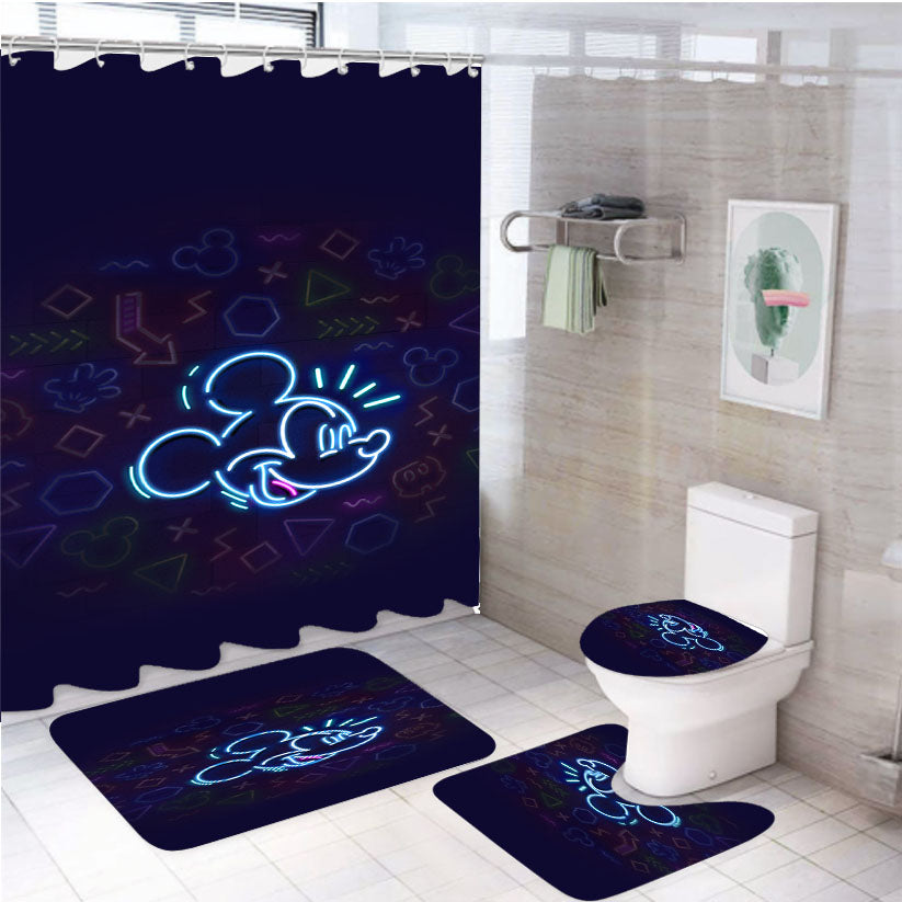 Mickey Mouse And Friends Neon Wallpaper 4Pcs Bathroom Set Shower Curtain