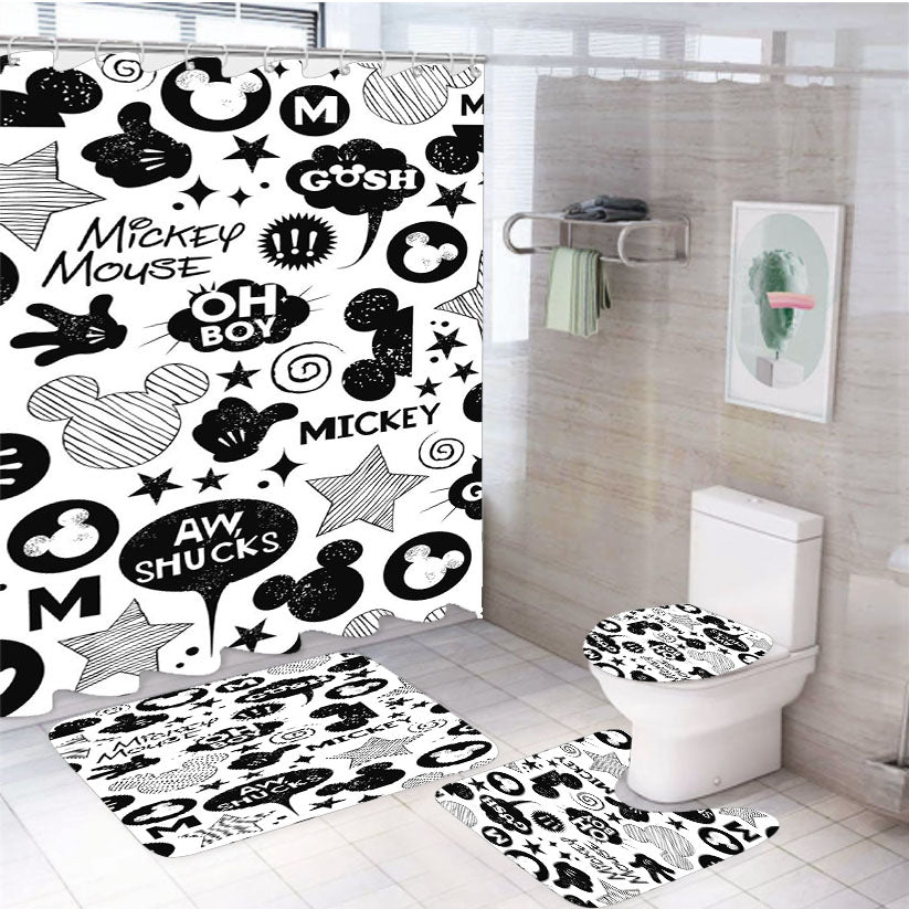 Mickey Mouse Black White 4Pcs Bathroom Set Shower Curtain