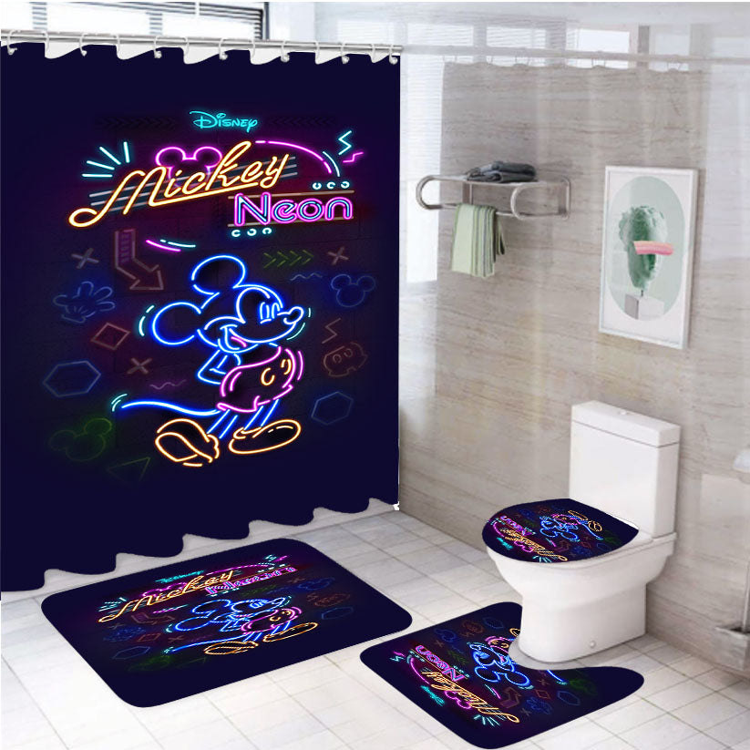 Mickey Mouse Neon Wallpaper 4Pcs Bathroom Set Shower Curtain
