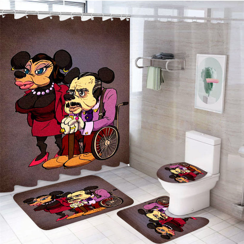 Mickey Mouse Old Age Canvas Painting 4Pcs Bathroom Set Shower Curtain