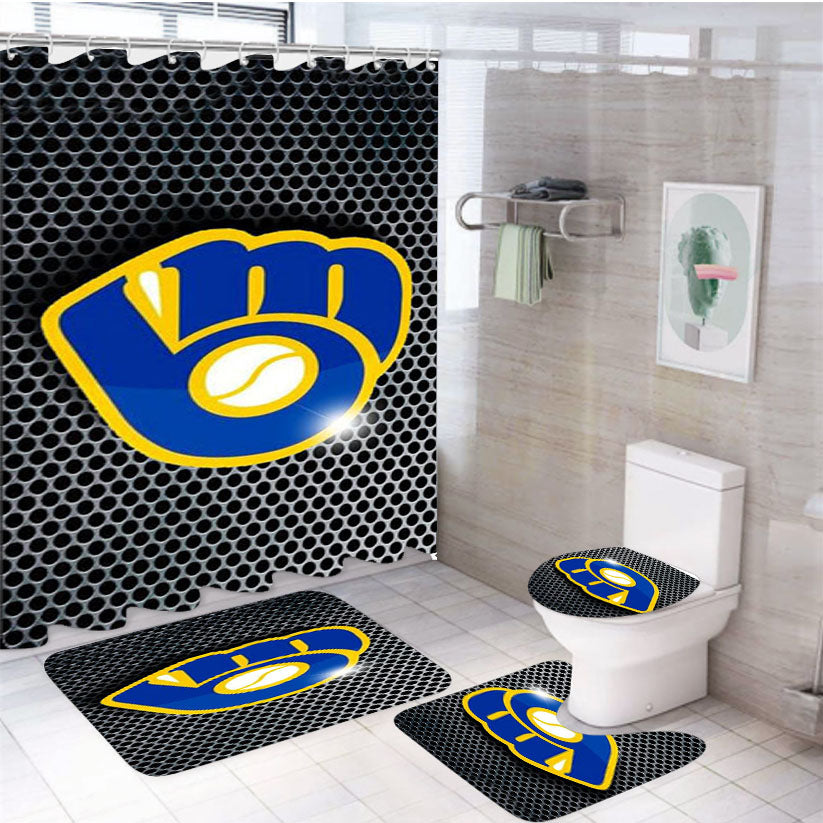 Milwaukee Brewers Light 4Pcs Bathroom Set Shower Curtain