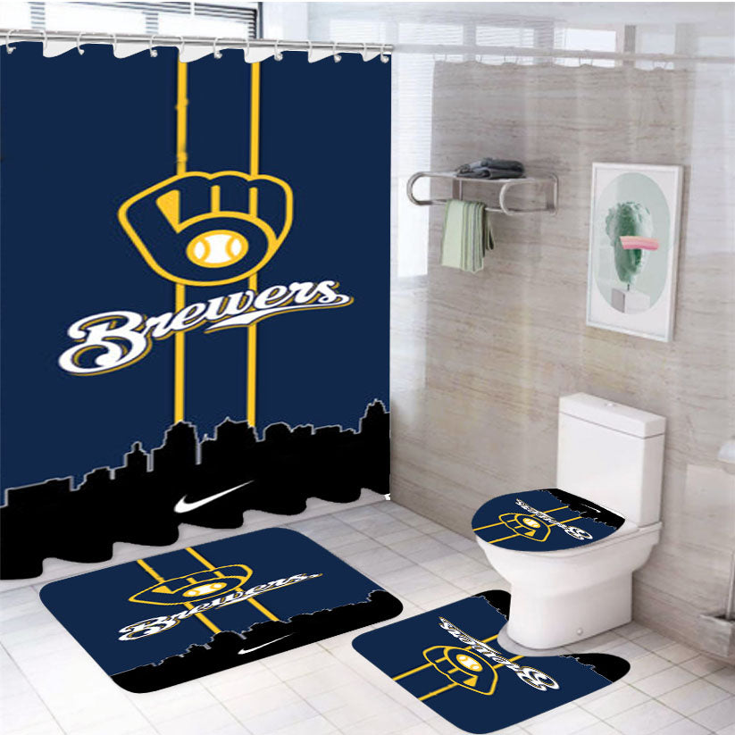 Milwaukee Brewers Mlb Team 4Pcs Bathroom Set Shower Curtain
