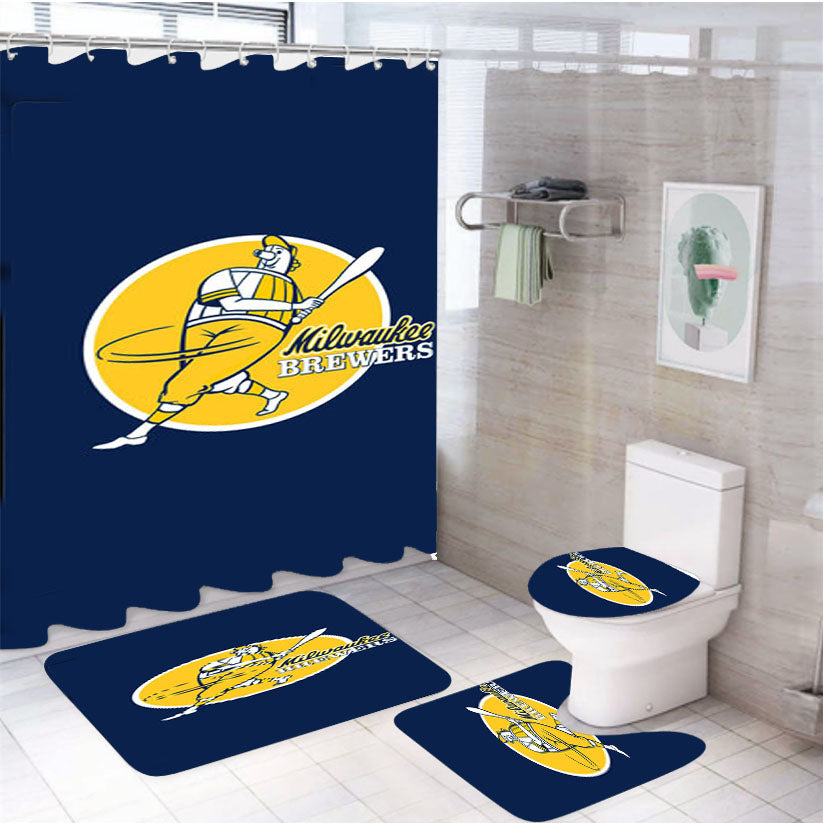 Milwaukee Brewers Player Cartoon 4Pcs Bathroom Set Shower Curtain