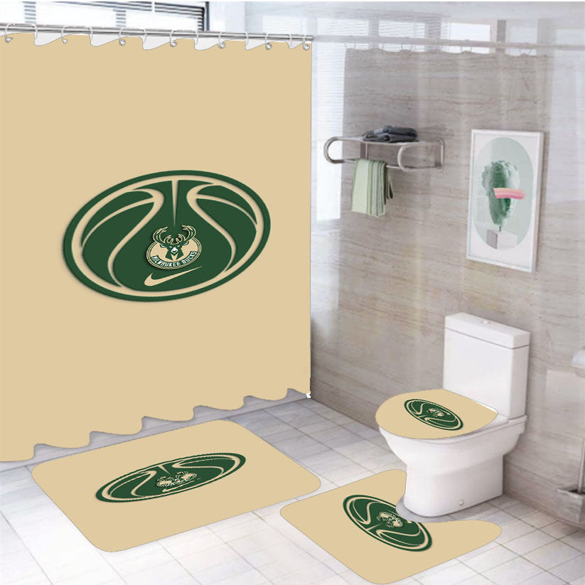 Milwaukee Bucks Baske 4Pcs Bathroom Set Shower Curtain