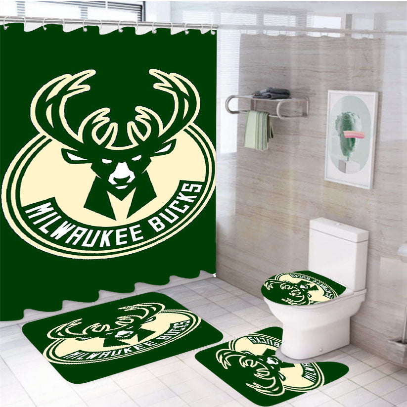 Milwaukee Bucks Green 4Pcs Bathroom Set Shower Curtain