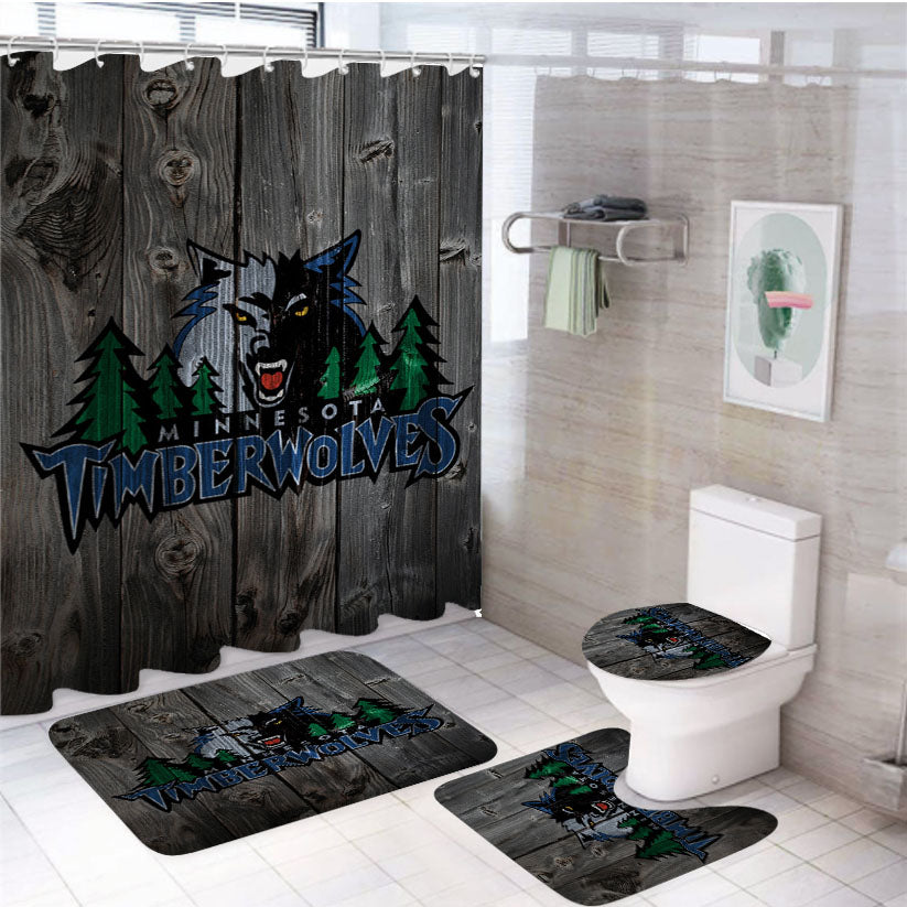 Minnesota Timberwolves Grey Wo 4Pcs Bathroom Set Shower Curtain