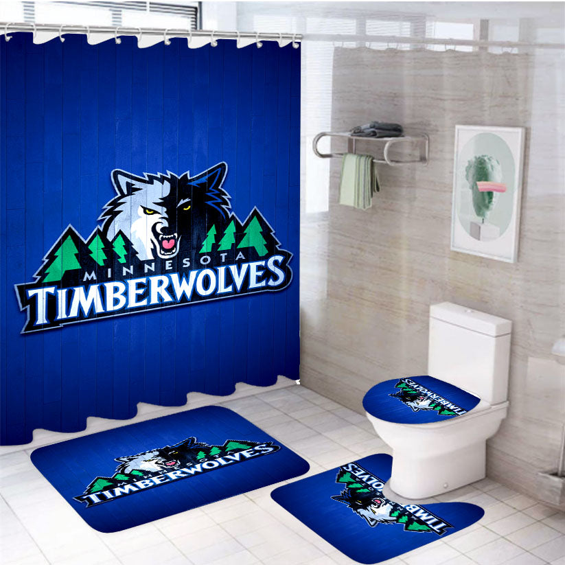Minnesota Timberwolves Hardwood 2 4Pcs Bathroom Set Shower Curtain