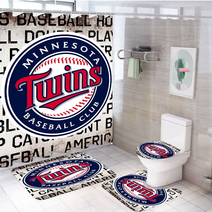 Minnesota Twins Baseball Club Font Doodle 4Pcs Bathroom Set Shower Curtain