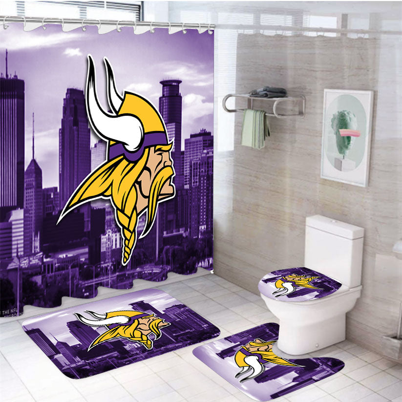 Minnesota Vikings Emblem 4Pcs Bathroom Set Shower Curtain
