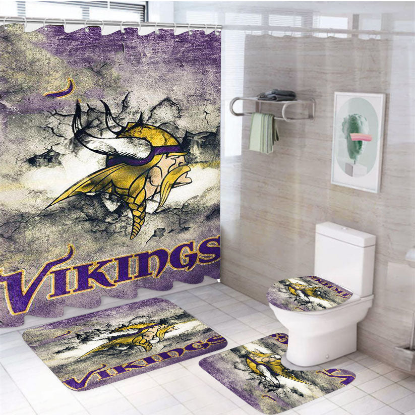 Minnesota Vikings Grunge Logo 4Pcs Bathroom Set Shower Curtain