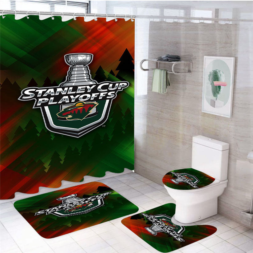 Minnesota Wild Playoff 4Pcs Bathroom Set Shower Curtain