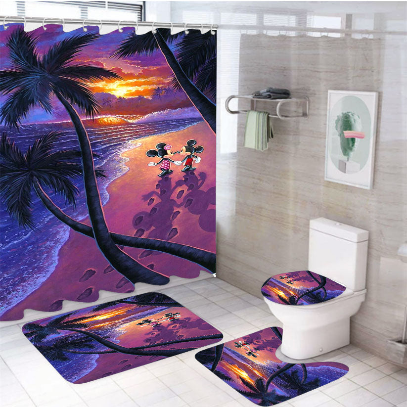 Minnie Mickey Mouse Romance 4Pcs Bathroom Set Shower Curtain