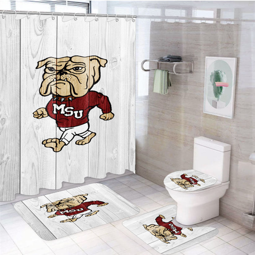 Mississippi University Logo White Wood Wallpaper 4Pcs Bathroom Set Shower Curtain